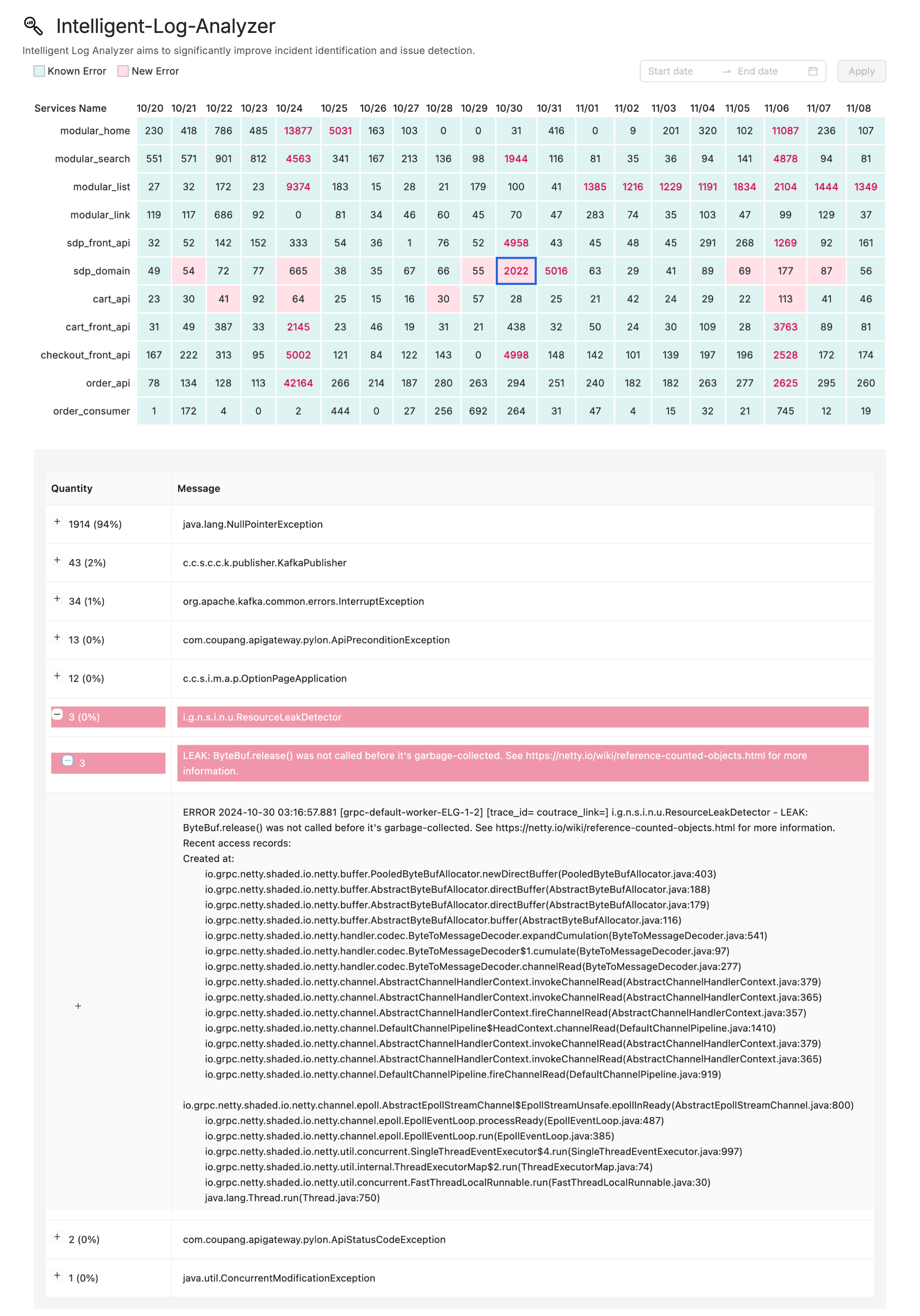 Intelligent Log Landing Page